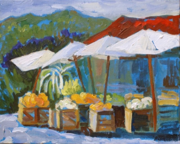Fruit for Sale - Broadway Terrace, Oakland painting